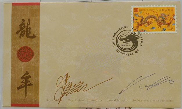 Canada #1836 dual designer-signed 2000 46c Dragon FDC