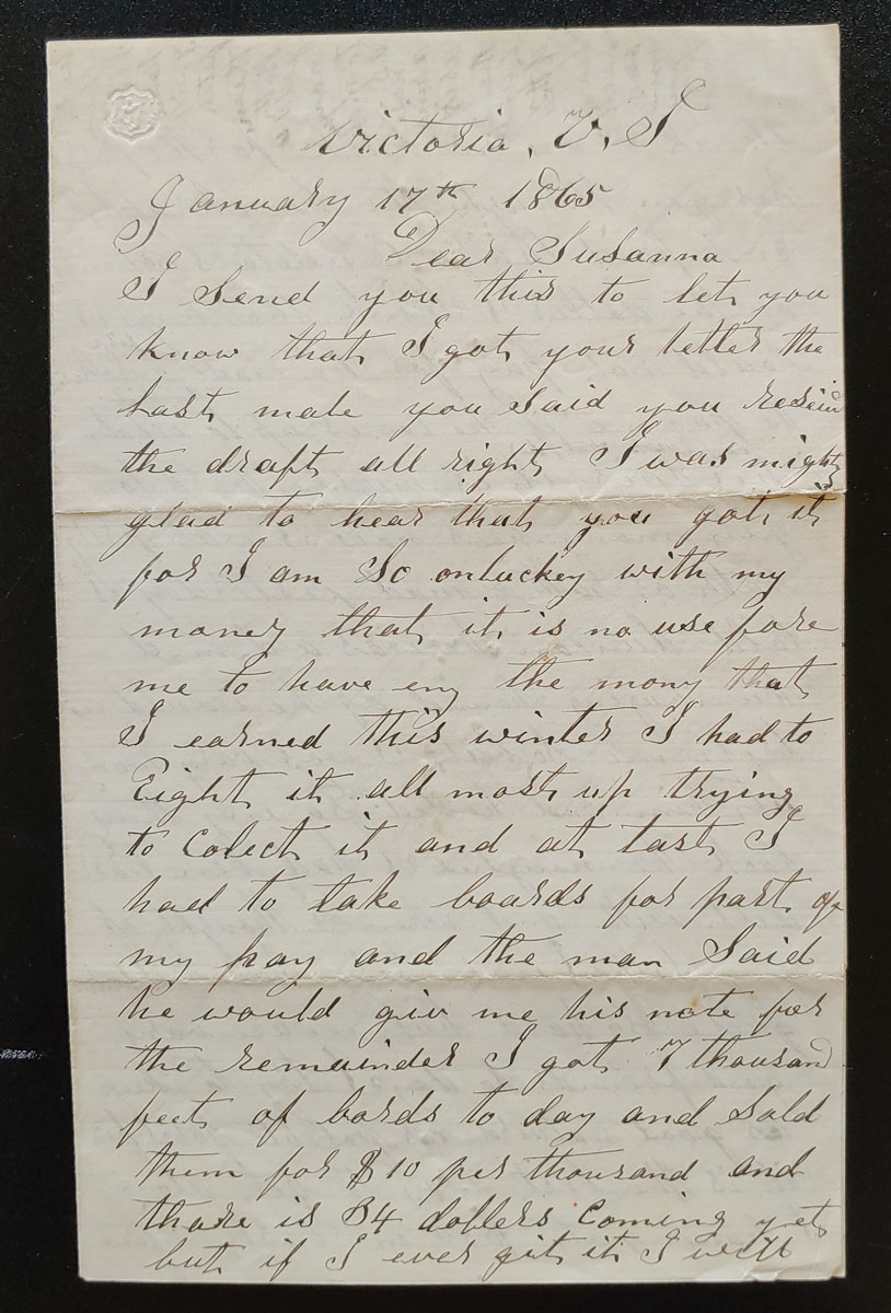 Victoria, V.I. 17 Jan 1865 4 sided Caleb Fairweather letter, ex Wellburn