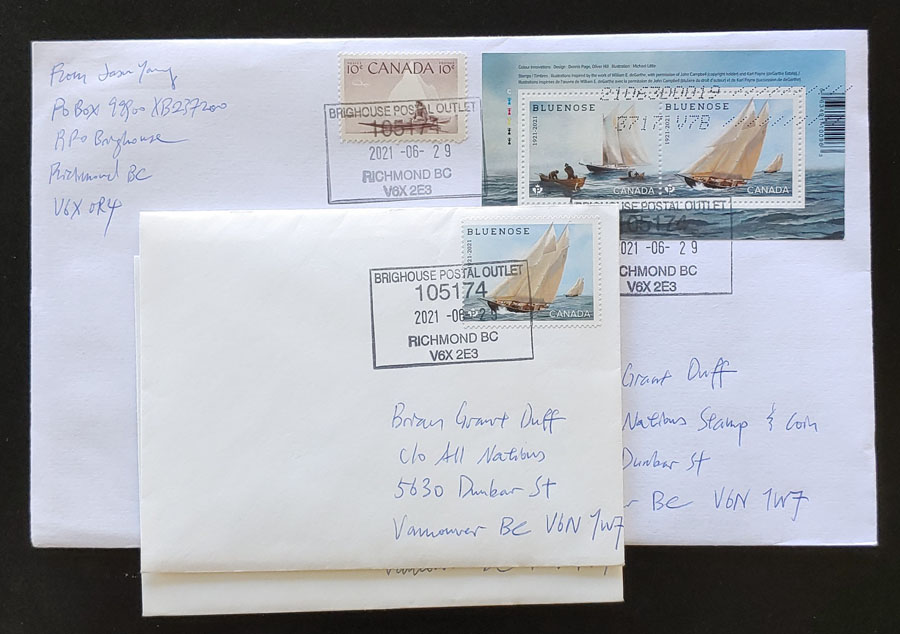 Canada 29 Jn 2021 Bluenose Centenary FDC trio incl Capex S/S (5)