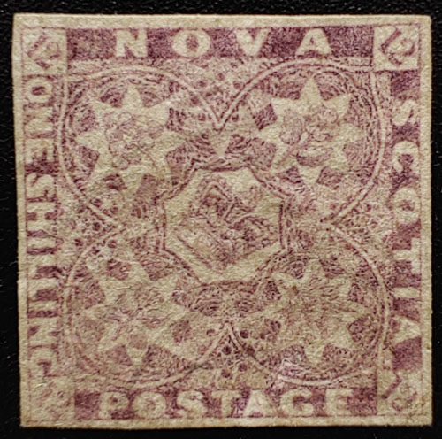 Nova Scotia #6 VF Used 1857 1/- Reddish Violet, corner crease $7000