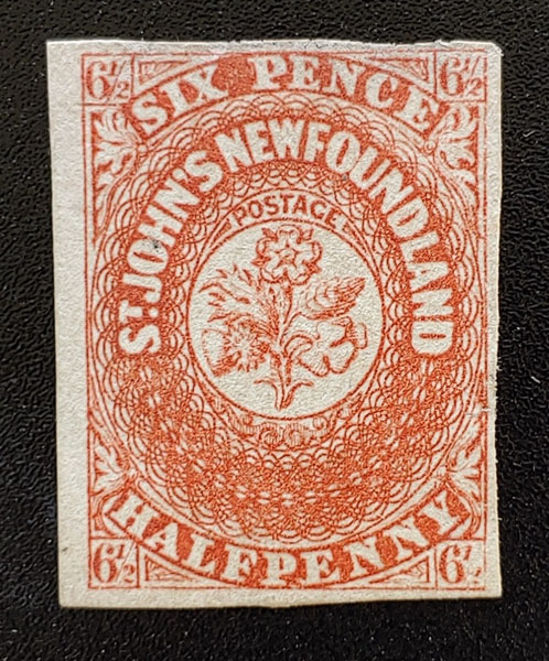 Newfoundland #7 F/VF Unused 1857 6.5d Scarlet Vermilion, thin $4500