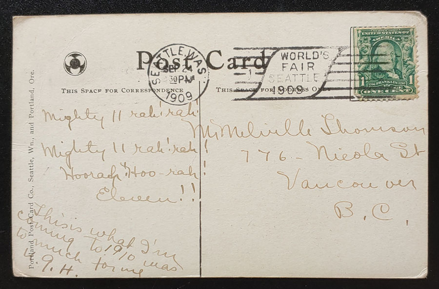 Alaska Yukon Pacific Expo 24 Se 1909 1c Official Post Card to B.C.