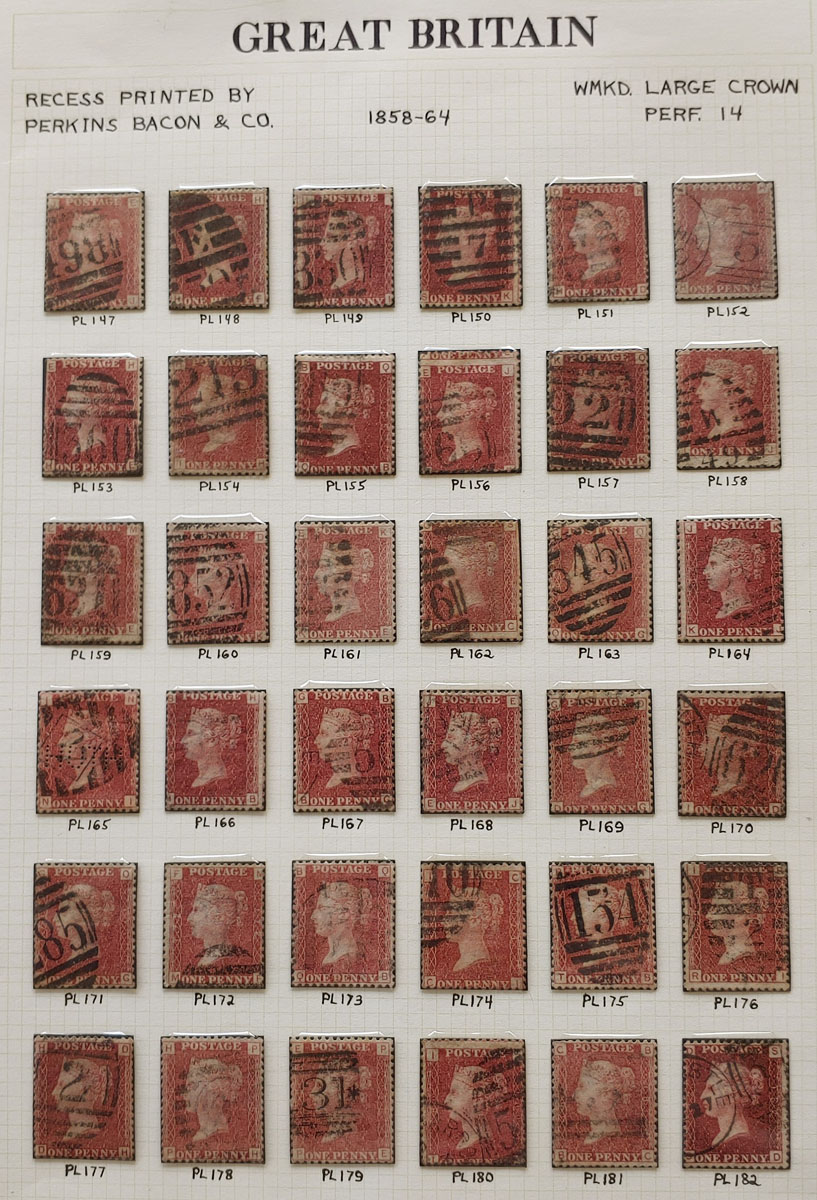 G.B. #33 Used 1858/64 1d Reds Plates 147/182 on page US$191 (36)