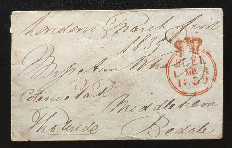 G.B. 1 Mar 1839 Prestamp London/Bedale Cover