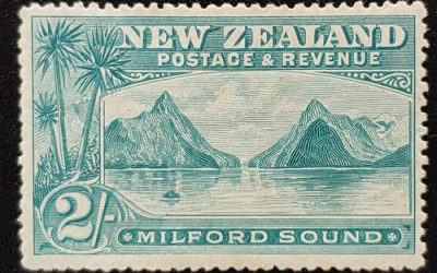 N.Z. #82 Fine+ Mint HR 1898 1/- Blue Green