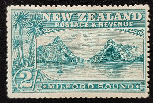 N.Z. #82 Fine+ Mint HR 1898 1/- Blue Green
