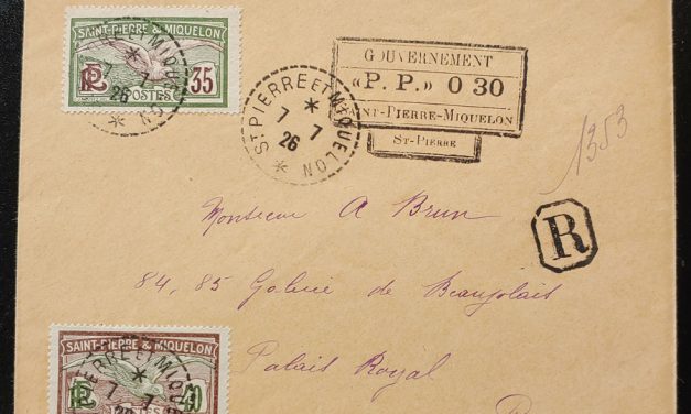 St. Pierre & Miquelon 7 Jl 1926 Registered Cover to Paris w/ Prov. h/s