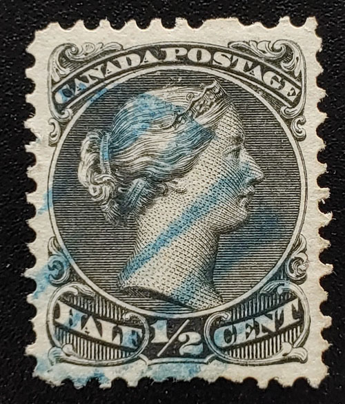 Canada #21a,c VF blue cancel Used Perf 11.5x12 Thin Paper 1/2c