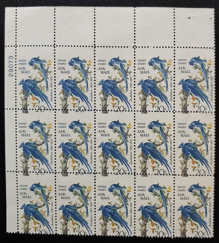 U.S.A. #C71 Never Hinged 1967 20c Audubon Misperf Plate Block (15)