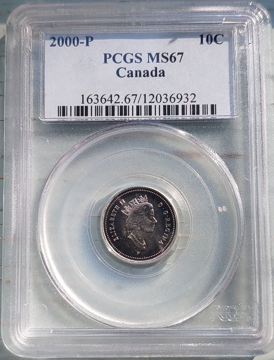Canada PCGS MS67 2000-P 10 Cents, top 7 of 80 recorded