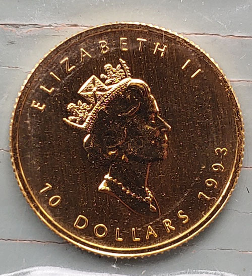 Canada BU 1993 .9999 fine 1/4oz $10 Gold Maple Leaf