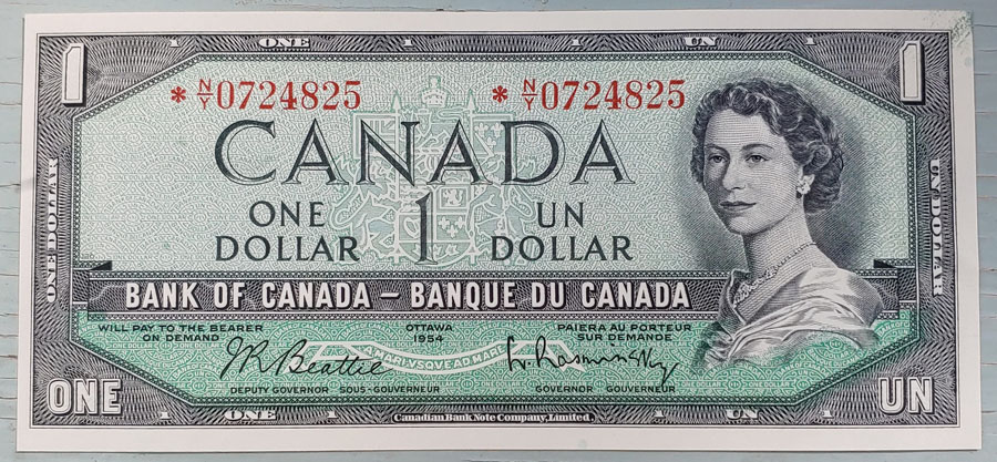 Canada #BC37bA Unc 1954 prefix *N/Y $1 Replacement Note $400
