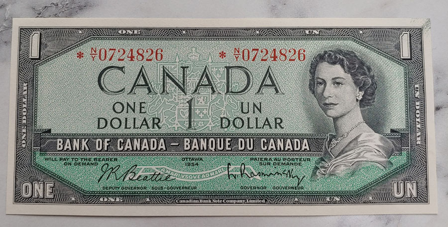 Canada #BC37bA Choice Unc 1954 prefix *N/Y $1 Replacement Note