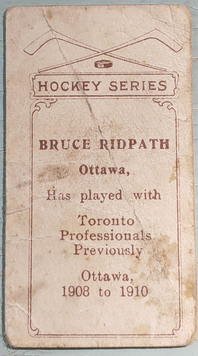 Bruce Ridpath C56 #34 1910/11 Rookie Hockey Card, faults