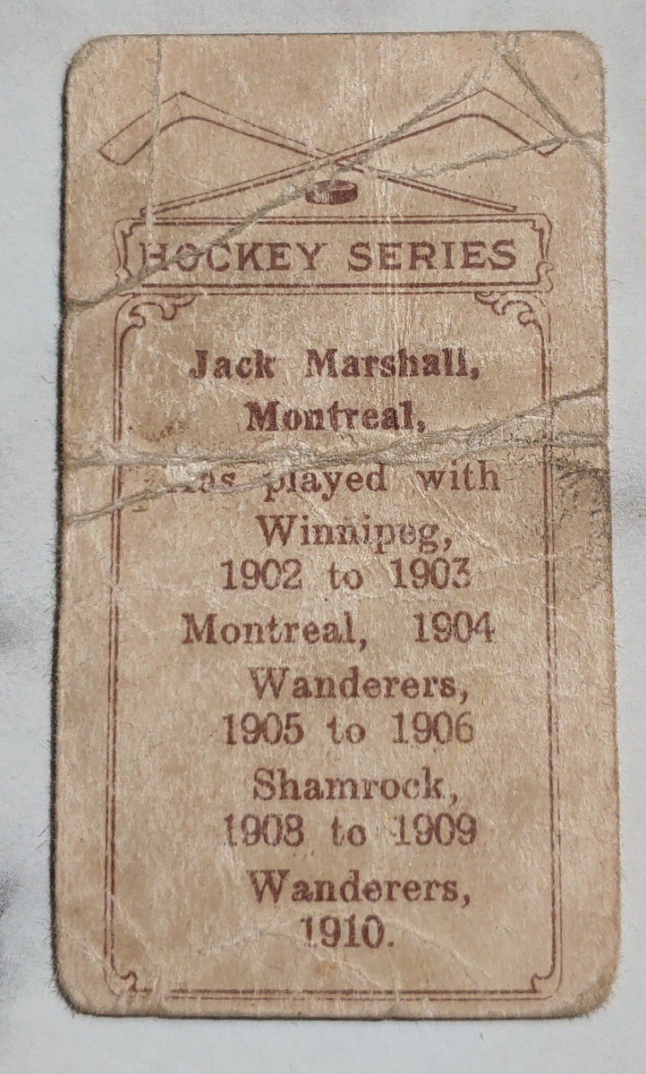 Jack Marshall 1910/11 C56 #33 Rookie Hockey Card creases