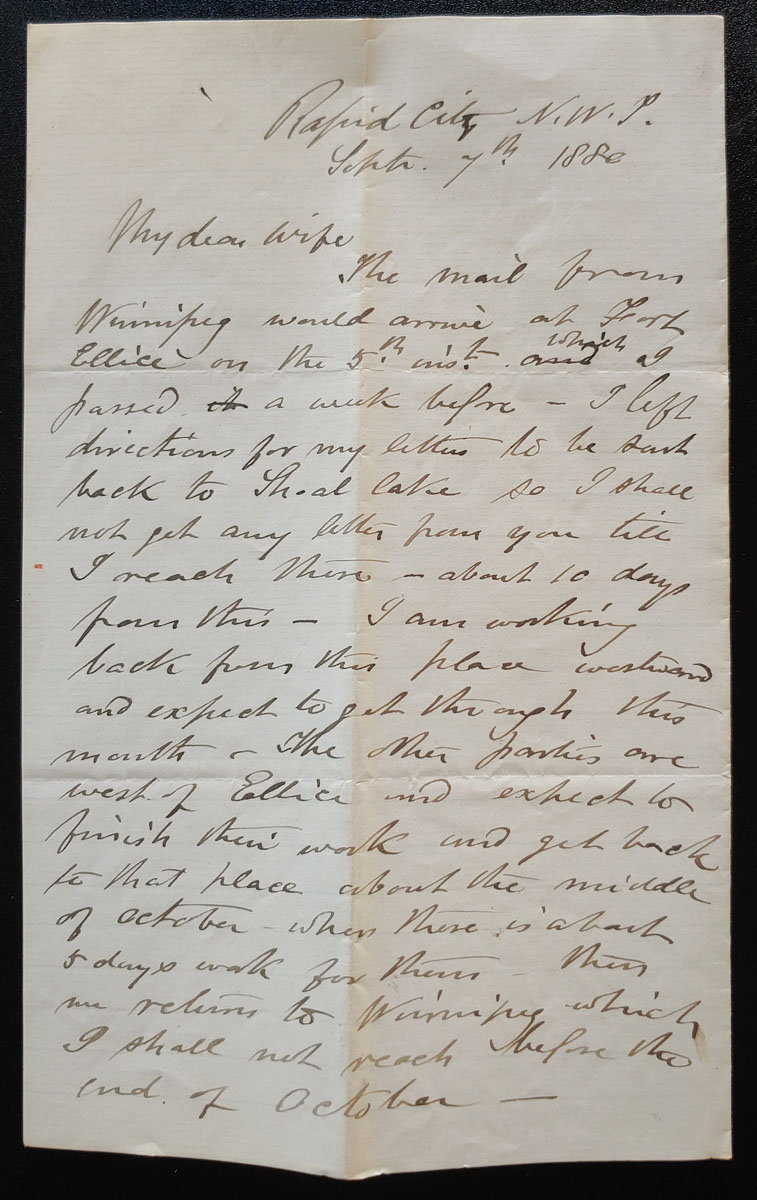 Rapid City, N.W.T. 7 Sep 1880 Marcus Smith letter to his wife
