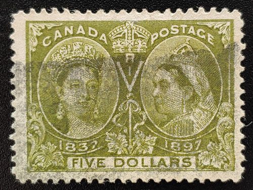 Canada #65 F/VF smudge Used 1897 $5 Jubilee