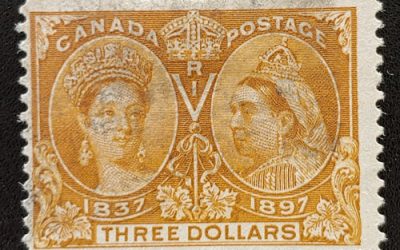 Canada #63 Fine smudge Used 1897 $3 Jubilee, perf cc