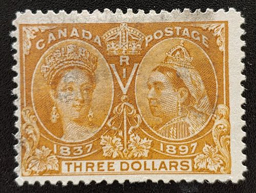 Canada #63 Fine smudge Used 1897 $3 Jubilee, perf cc