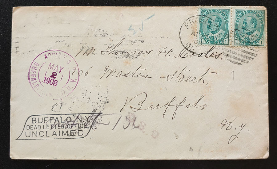 Canada #89 13 Apr 1908 2c U.S. & Cda dual Dead Letter