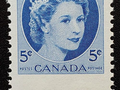 Canada #341 Never Hinged 1954 5c Wilding Dramatic Misperf
