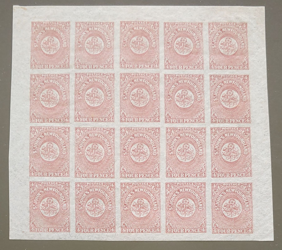 Newfoundland #18 VF Mint 1861/62 4d Block incl 14 NH $1700 (20)