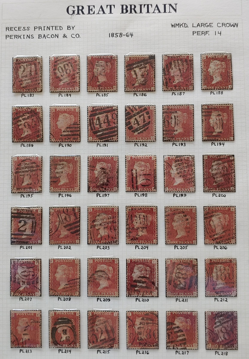 G.B. #33 Used 1858/64 1d Red Plates 183/218 on page US$385 (36)