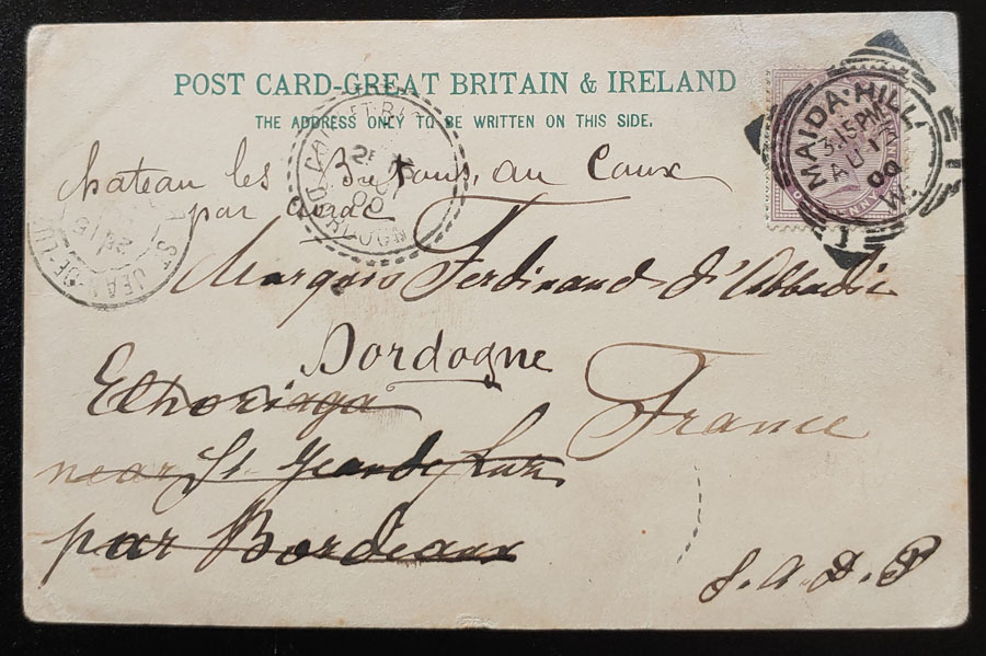 G.B. 13 Au 1900 1d Maida Hill Sq. Circ. Readdressed Black Watch Card