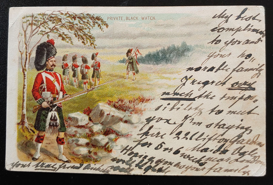 G.B. 13 Au 1900 1d Maida Hill Sq. Circ. Readdressed Black Watch Card
