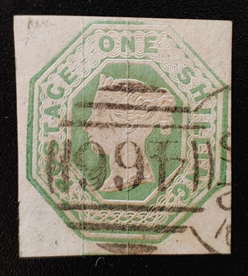 G.B. #5 Fine Used 1847 1/- embossed shade US$1000