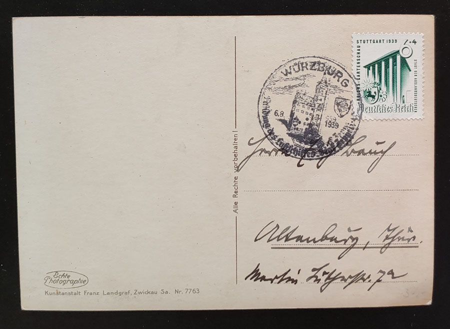 Germany 6 Aug 1939 Used Zeppelin Landing Postcard