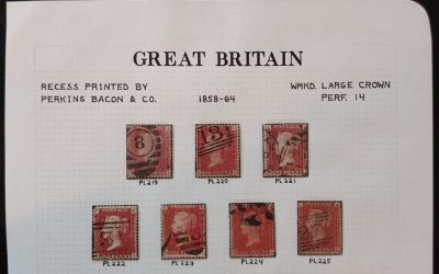 G.B. #33 Used 1858/64 1d Red Plates 219-225 (7 diff)