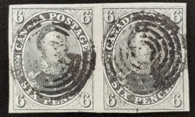 Canada #5 F/VF Used 1855 6d Pair, 2014 Greene Cert.