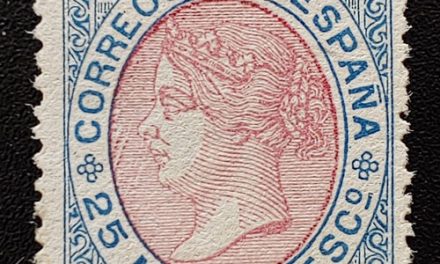 Spain #96 Fine Mint 1867/68 25m Blue & Rose, gum dist