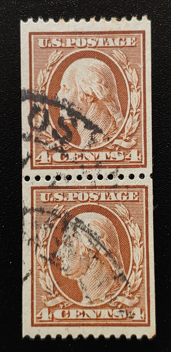 U.S.A. #350 F/VF Used 1910 4c Orange Brown Coil Pair US$750