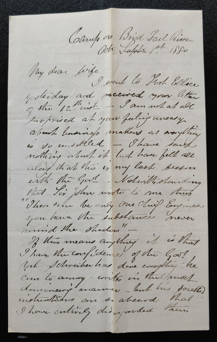 Camp on Bird Tail River 1 Oct 1880 Marcus Smith Letter to his wife