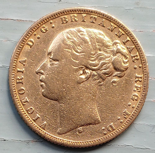 Australia F/VF 1874S Queen Victoria Gold Sovereign