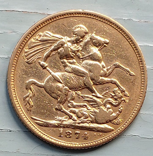 Australia F/VF 1874S Queen Victoria Gold Sovereign