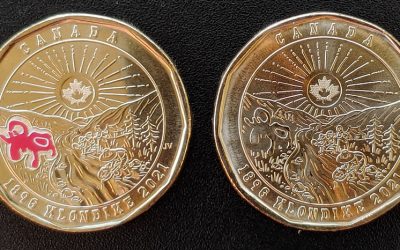Canada BU 2021 Klondike Aureate Dollar duo, one w/ colour