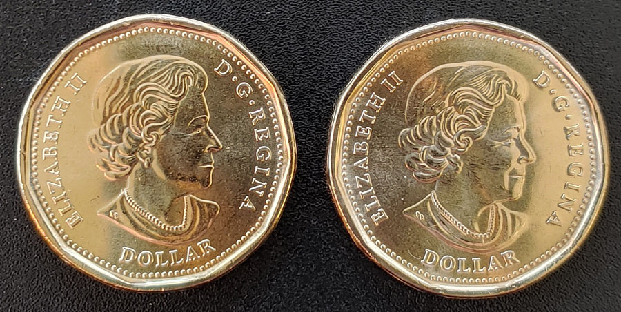 Canada BU 2021 Klondike Aureate Dollar duo, one w/ colour