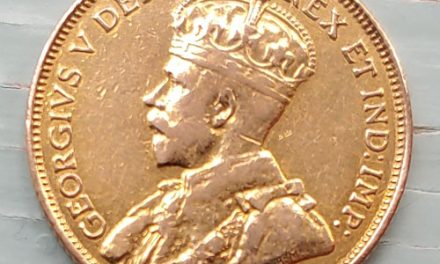 Canada F/VF 1912 Gold 5 Dollars, mount mark .2419oz AGW