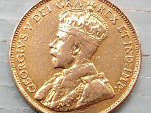 Canada F/VF 1912 Gold 5 Dollars, mount mark .2419oz AGW