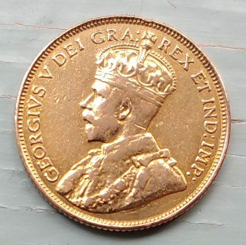 Canada F/VF 1912 Gold 5 Dollars, mount mark .2419oz AGW