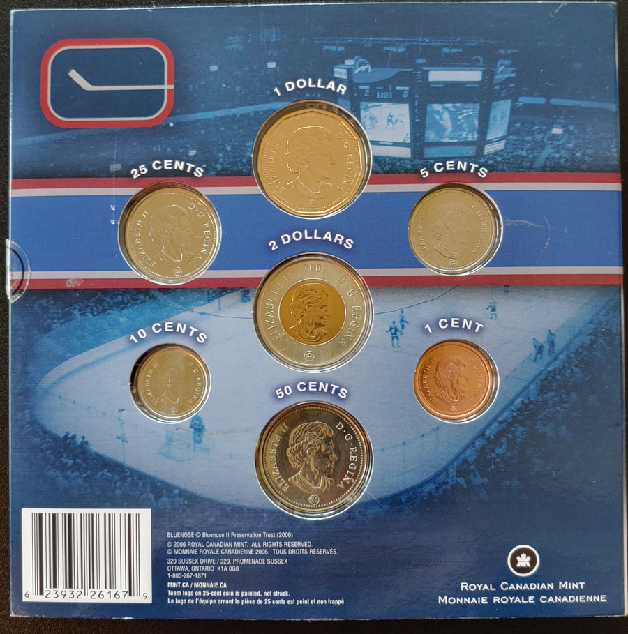 Vancouver Canucks BU 2007 7-coin Set w/ logo 25 Cents