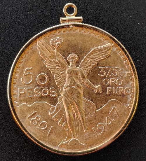 Mexico BU 1947 Gold 50 Pesos w/ gold bezel 1.1979oz+ AGW