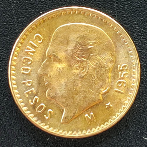 Mexico Unc 1955 Gold 5 Pesos .1198oz AGW