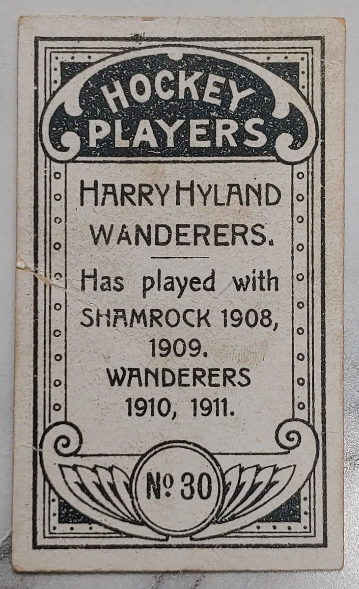 Harry Hyland #30 1911/12 Imperial Tobacco Hockey Card, tear