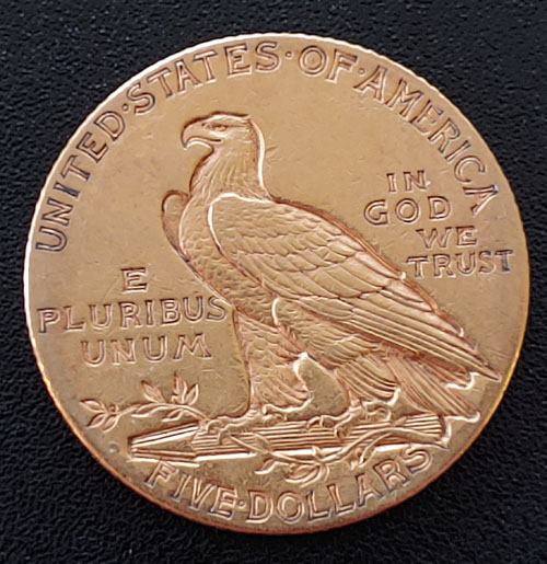 U.S.A. VF+ 1909D Indian Head $5 Gold Half Eagle .2419oz AGW