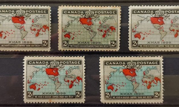 Canada #85-86 Fine+ Mint 1898 2c Map shade quintet, odd flt