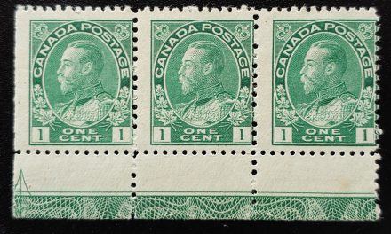 Canada #104LW Fine Mint 1 NH 1c Lathework Strip, ex Goodhelpsen